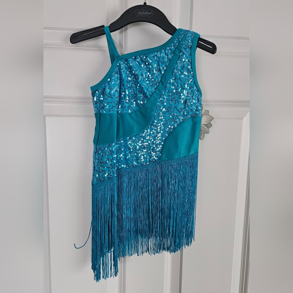 Revolution Dancewear Teal Sequin Fringe Dance Costume